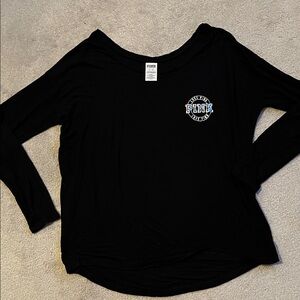 PINK Victoria's Secret Black Long-Sleeve Scoop Neck Top with Chest Logo